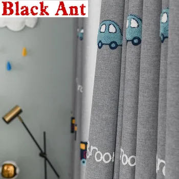 

Cartoon Children Car Thickened Blackout Curtain for Kids Bedroom Decor Cotton Linen Grey Window Drapes Living room Tulle X765#3