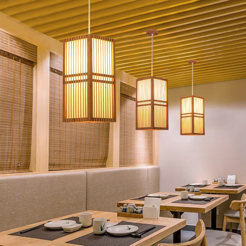 Lampadario In Bambù E Rattan Intrecciato – Stile Giapponese Per Sala Da Tè E Ristorante, Attacco E27, Altezza Regolabile