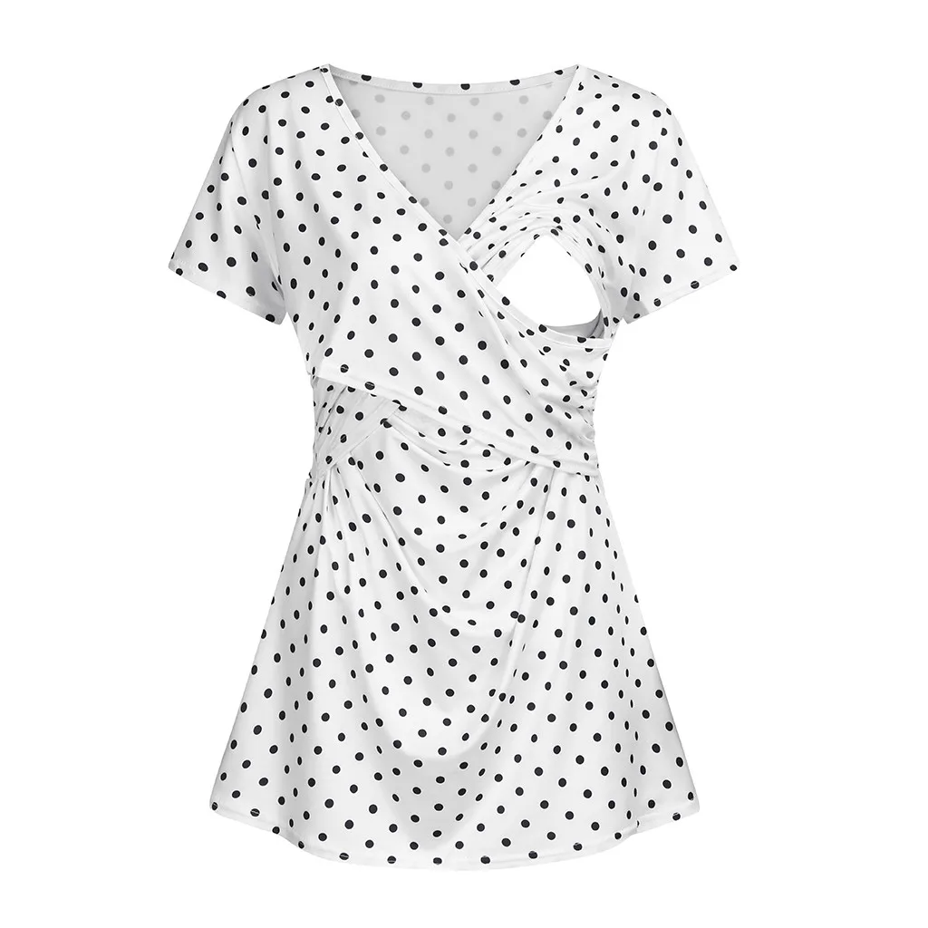 Womans tops clothing fashionable nursing Women's Comfy Short Sleeve Nursing Dot Print Top for Breastfeeding ropa embarazada@45