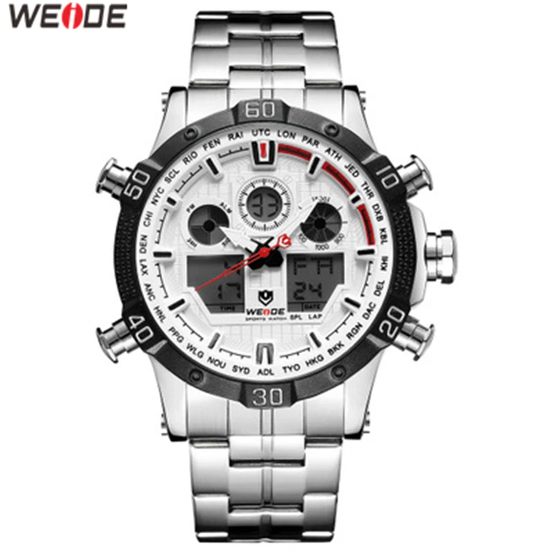 

WEIDE Men Watch Reloj Hombre Military Stainless Steel Strap Digital Watch Dual Auto Date Chronograph Relogio Masculino Men Watch