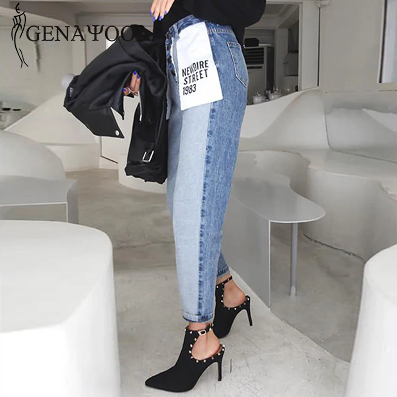 Genayooa High Waist Cotton Korean Blue Mom Jeans Women Pants Autumn Winter Letter Pocket Denim Boyfriend Jeans For Women Female Genayooa High Waist Cotton Korean Blue Mom Jeans Women Pants Autumn Winter Letter Pocket Denim Boyfriend Jeans For Women Female
