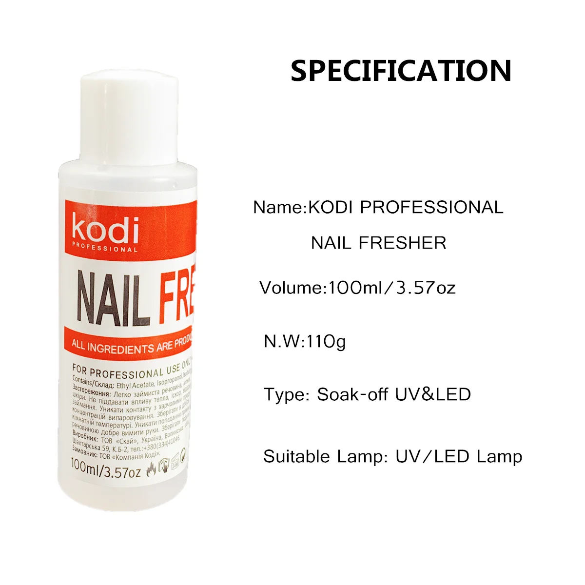 

KODI Nail Fresher Desiccant 100ml Nail professional Desgin Disinfection Sterilization Dehydrator Lasting Gel Polish