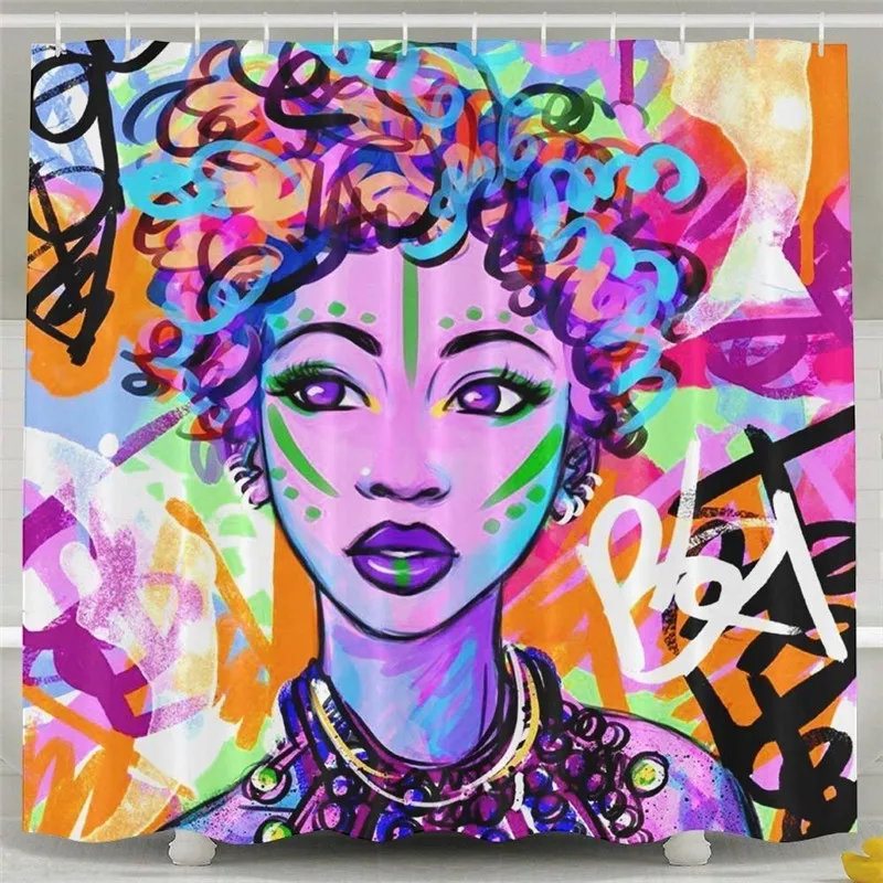 

Art design character graffiti art hip hop african boy girl shower curtain bathroom decoration
