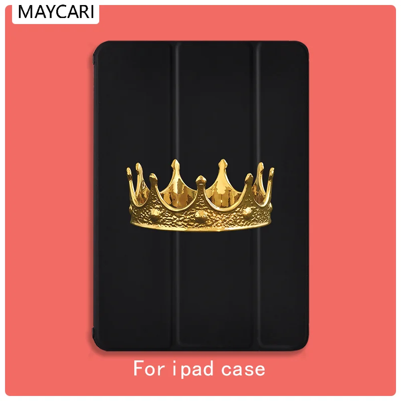 

Queen Princess Crown Black Leather PU Hard Back Case Text Cover Protective For iPad Air 2 3 Pro 11 12.9 10.5 inch Mini 2 3 4 5