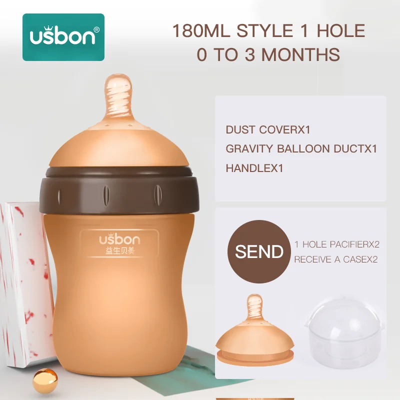 Usbon, бутылочка для кормления, силиконовая детская соска, для груди, воды, молока, с широким горлышком, калибр, сменная соска, соска с ручками для малышей