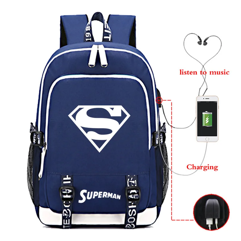Normal bag F Герой Супермен холщовый рюкзак usb зарядка школьная сумка светящийся Музыкальный Рюкзак Сумка через плечо дорожная сумка для ноутбука рюкзак - Цвет: Normal bag F