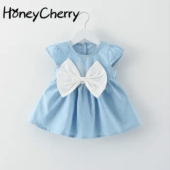 

Summer princess dress New Children's Girl's Solid Color Chest Big Bow Computer Cable Lock dress little girls clothing
