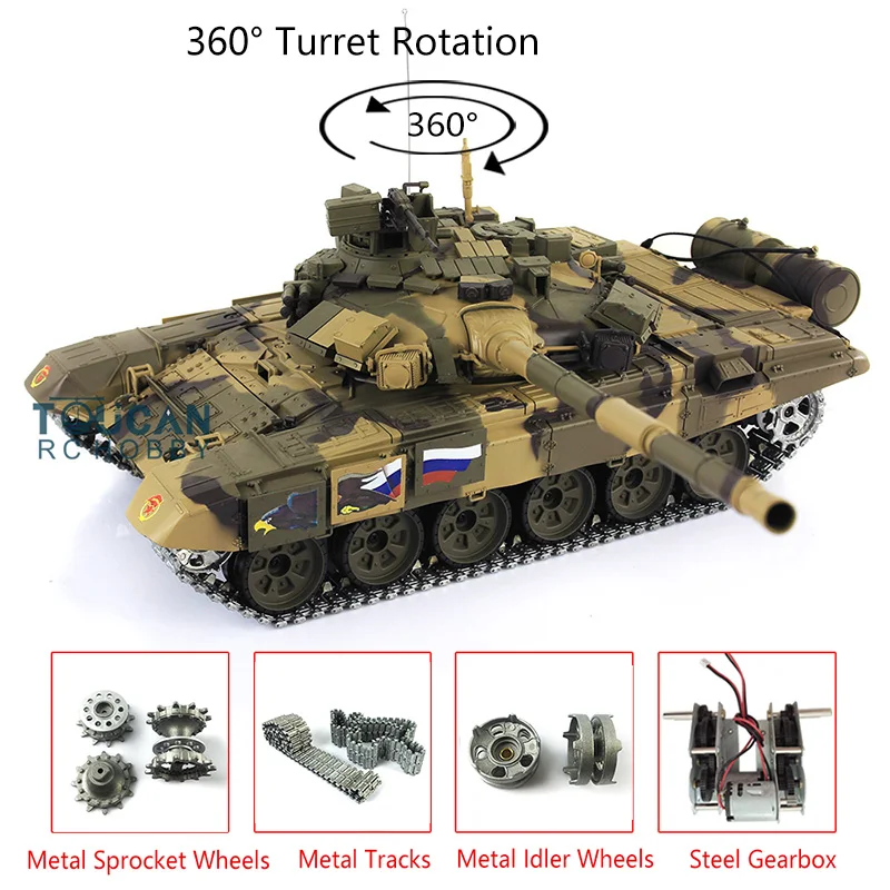 Heng Long Outdoor Toys 1/16 7.0 Upgraded Metal Russia T90 RTR RC Tank 3938 W/ 360° Turret TH17847-SMT4 | Игрушки и хобби