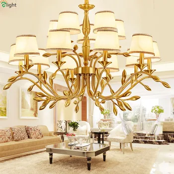 

Lustre Copper Leaf Led Chandeliers Lighting Living Room Fabric Shades Led Chandeliers Lamp Dining Room Hanging Lights Fixtures