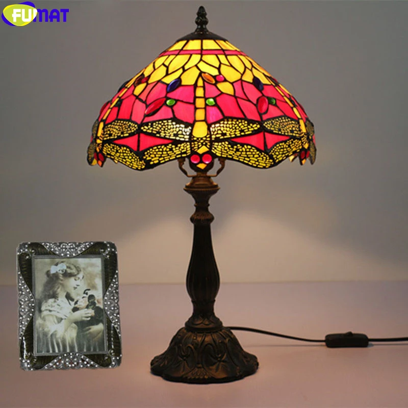FUMAT настольная лампа в стиле Тиффани желтая Стрекоза для рисования абажур из сплава рамка Настольный светильник ручной работы искусство Роскошный домашний декор 12 дюймов