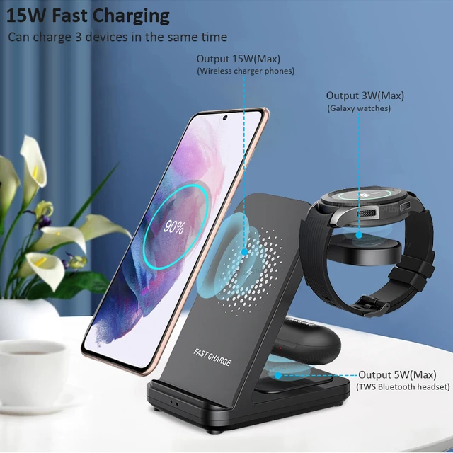 3 in 1 Wireless Charger Stand For Samsung Galaxy Watch 4 Active 2/1 15W Fast Charging Dock Station For Samsung S21/S20 Charger 3