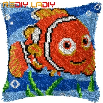 

Latch Hook Cushion Kits Red Fish Pillow Case Acrylic Yarn Sofa Pillow Printed Color Canvas Crochet Cushion Cover Hobby & Crafts