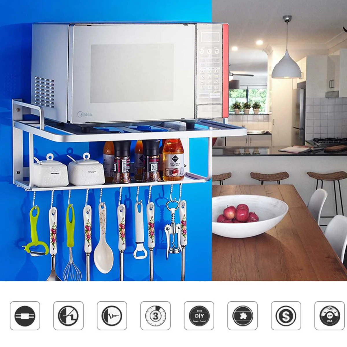  Double Wall Mounted Oven Rack Anti-rust Non-slip Space Aluminum Microwave Bracket Kitchen Storage R - 4000218770212