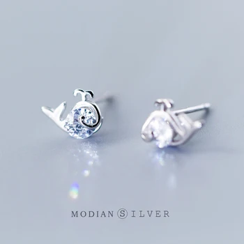 

Modian 2020 New Summer Whale Cute Clear CZ Stud Earrings for Women Girl Jewelry Rose Gold Color 925 Sterling Silver Jewelry