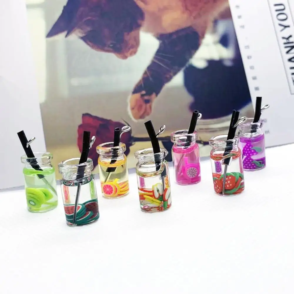7pcs 10*23mm Cute Glass Juice Bottle Charms Pendants For DIY Fruit Decoration Earrings Key Chains Fashion Jewelry Accessories