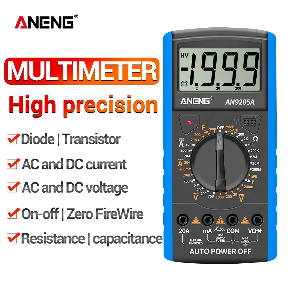 Мультиметр ANENG AN9205A 1999 отсчетов ЖК-дисплей Автомобильный цифровой тестер