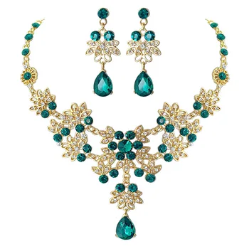 Fashion Crystal Water Drop Bridal Jewelry Sets Gold Color Rhinestone Chokers Necklace Earrings Wedding African Beads Jewelry Set