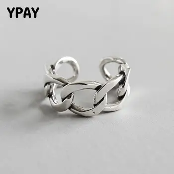 

YPAY Authentic 925 Sterling Silver Finger Rings Retro Hollow Chain Adujustable Ring Opening Lady Vintage Fine Jewelry YMR231