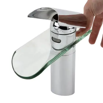 

(From Spain) Professional Glass Waterfall Brass Round Glass Sink Faucet Single Hole Water Tap Waterfall Faucet For Bathroom