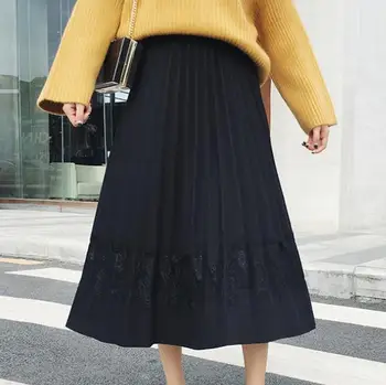

2020 Autumn Winter Vintage Woolen Skirts Women A-line High Waist Pleated Skirt Female Elegant Long Maxi Skirt Black Khaki LJ33