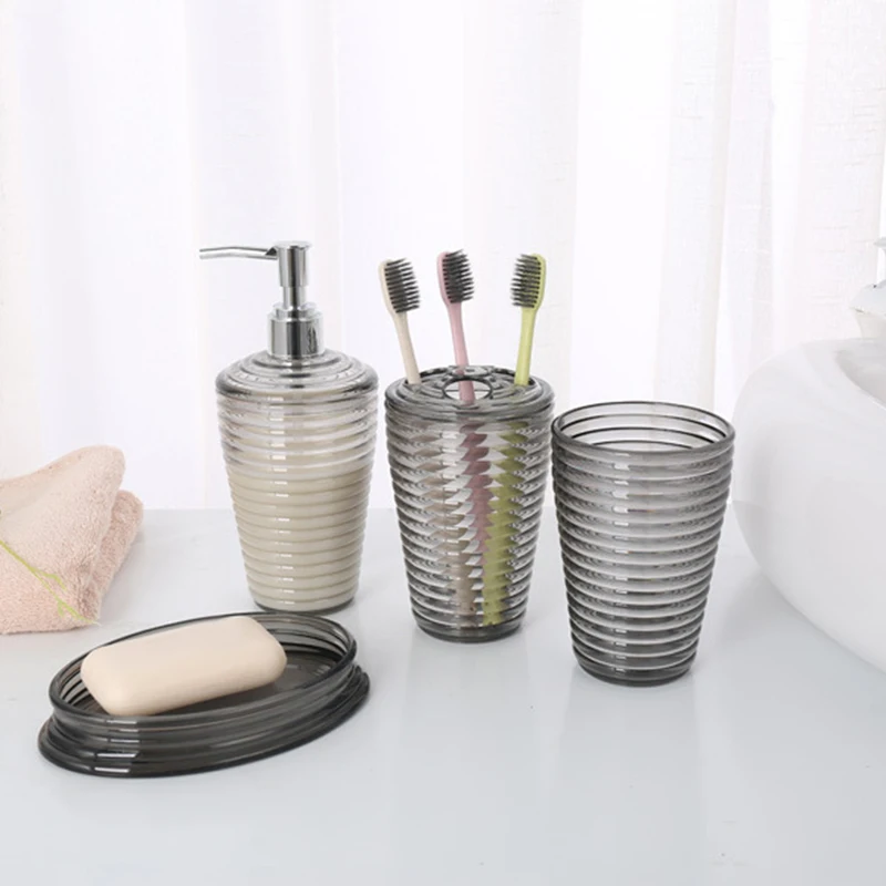 HOT 4Pcs Plastic Bathroom Accessories Set Toothbrush Holder Soap Dish Dispenser Tumbler