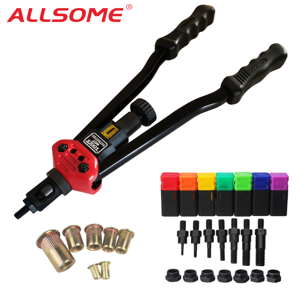 ALLSOME BT607 RIVET NUT TOOL Hand Blind Riveter Hand Riveter Rivet Gun with 7 Metric Mandrels