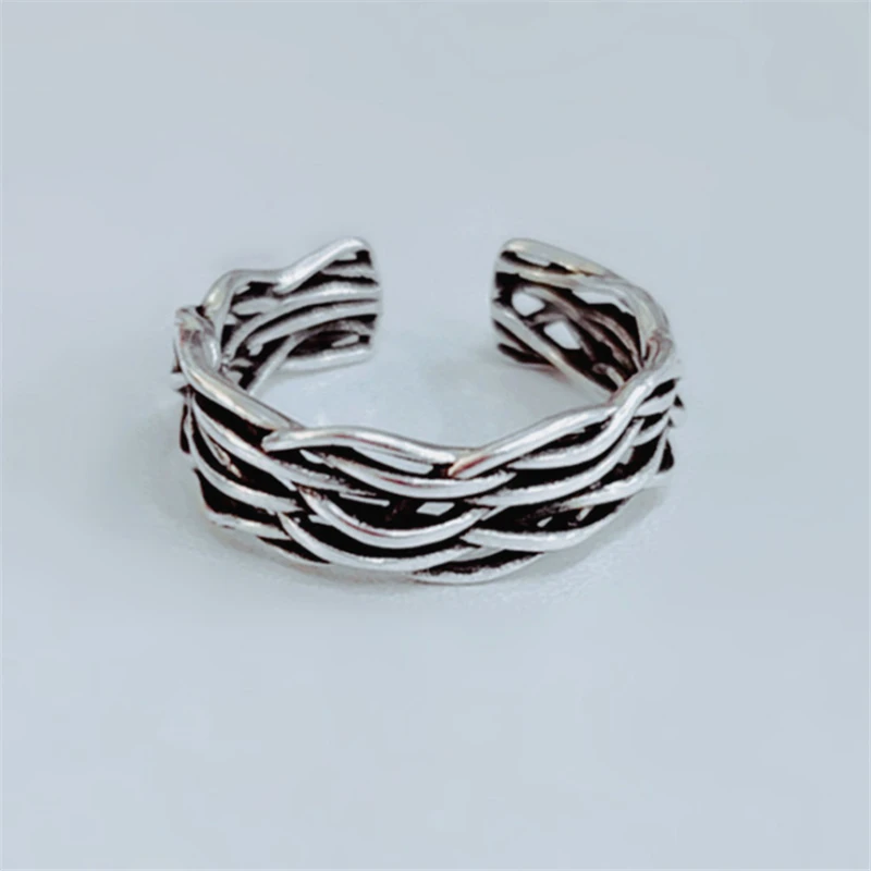 

Vintage Punk Simple Adjustable Knuckle Ring Women's S925 Real Silver Finger Midi Rings Twist Weaving Personalized Free Shipping