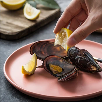 

Nordic Solid Color Ceramic Flat Cake Dessert Plate American Western Steak Round Tray Hotel Restaurant 11 Inch Kitchen Tableware