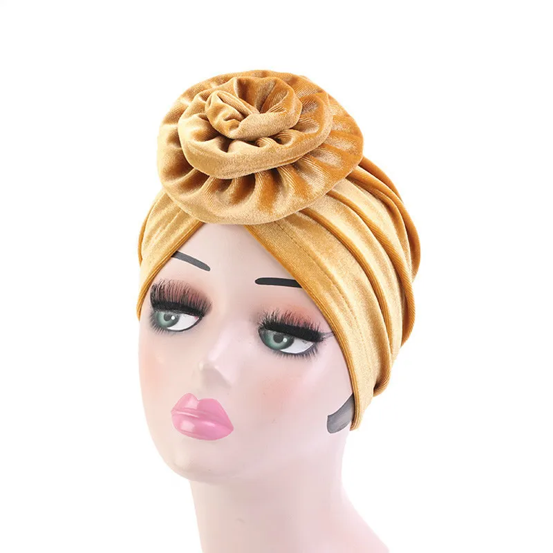 

Fashion 3D Flower Velvet Plain Hijab Cap Women Muslim Turban Hat Islamic Scarf Turban Warm Bandana Hat Lady Hair Accessories