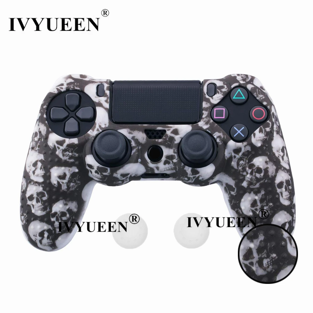 White Skull IVYUEEN 25 цветов Противоскользящий силиконовый защитный чехол для sony playstation 4 PS4 DS4 Pro тонкий контроллер Thumb Grip Caps - Цвет: White Skull
