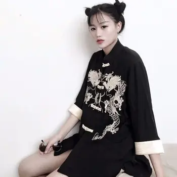 

Girls Customs All-match Embroidery Cardigan Japanese Kimono Loose Coat Student Kimono Traditional Vintage Han Chinese Clothing