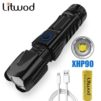 

Led Flashlight Camping Flash Light Torch Shock Resistant,Power Bank,Hard Defense Bulbs Xhp90 Rechargeable Litwod Adjustable