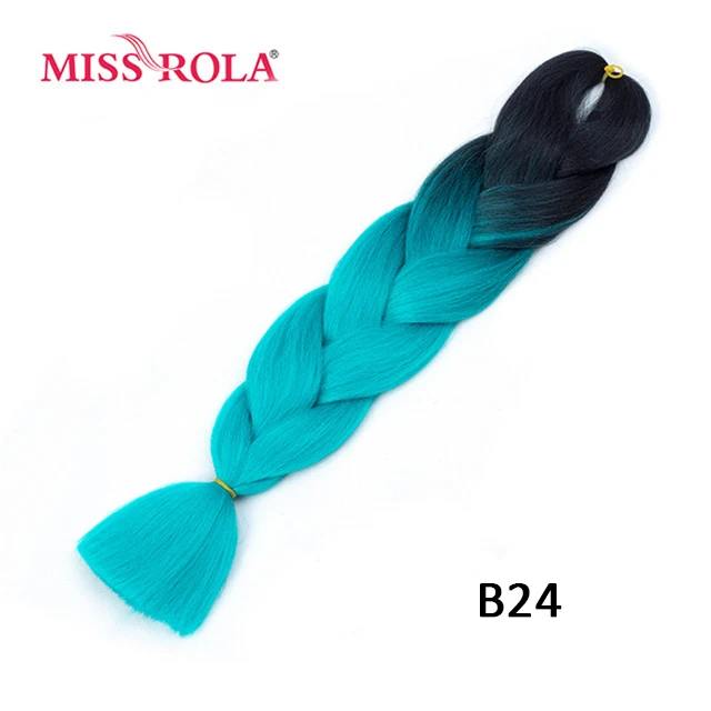 Miss Rola Synthetic Support Wholesale 100g 24 Inch Jumbo BraidsPink Green Yellow High Temperature Fiber Ombre Hair Extensions B24