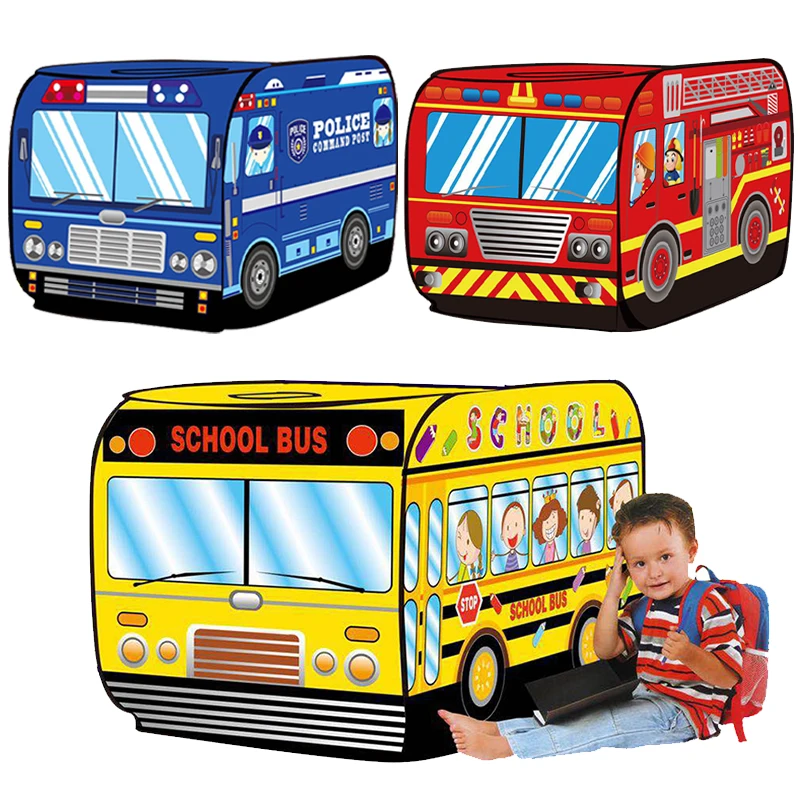 Kids Children Tent Popup Play Tent Toy Outdoor Foldable Playhouse Fire Truck Police Car Game House Bus Tent Indoor Outdoor Game