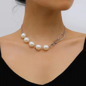 

United States cross-border accessories sautoir irregular geometrical design appearance imitation pearl pendant necklace