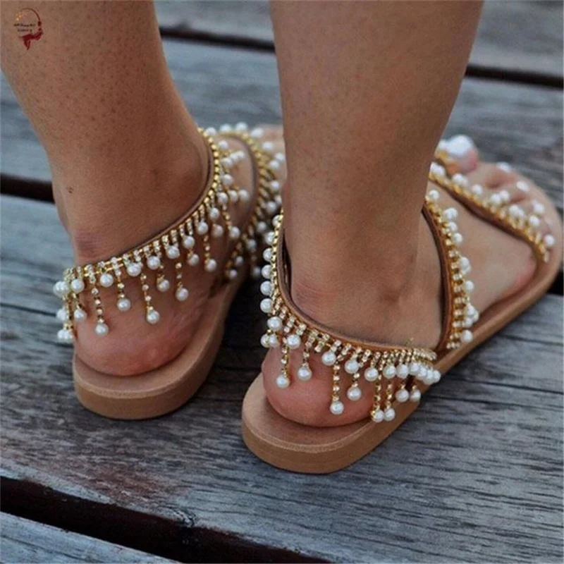 Women Sandals Bling Crystal Cool Summer Slide Woman Beach Flat Sandals Plus Size 43 Flip Flop Ladies Soft Bottom Slippers Female