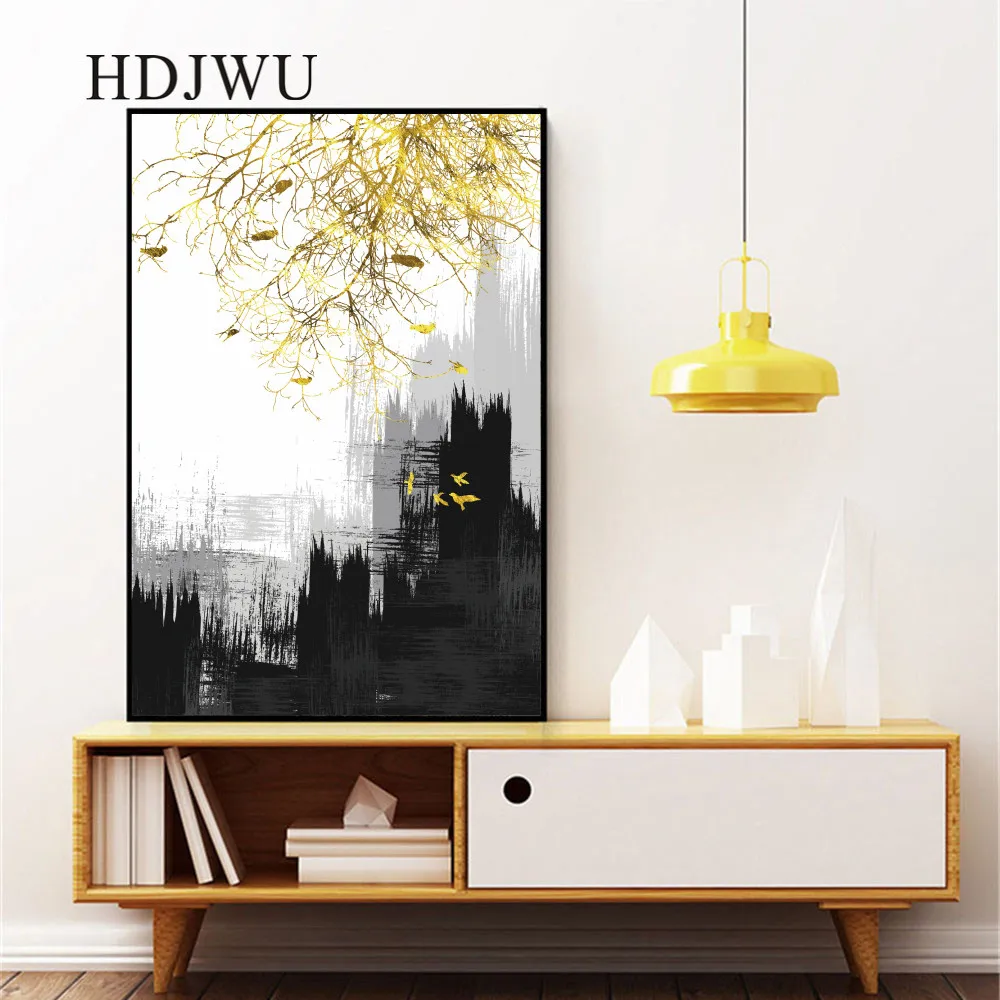 

Nordic Simple Art Home Decor Canvas Painting Wall Picture Abstract Golden Printing Wall Poster for Living Room DJ604