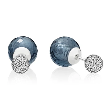 

YDX 925 Sterling Silver Deep Blue Crystal Earrings For Women Sweet Micro Paved Party Jewelry