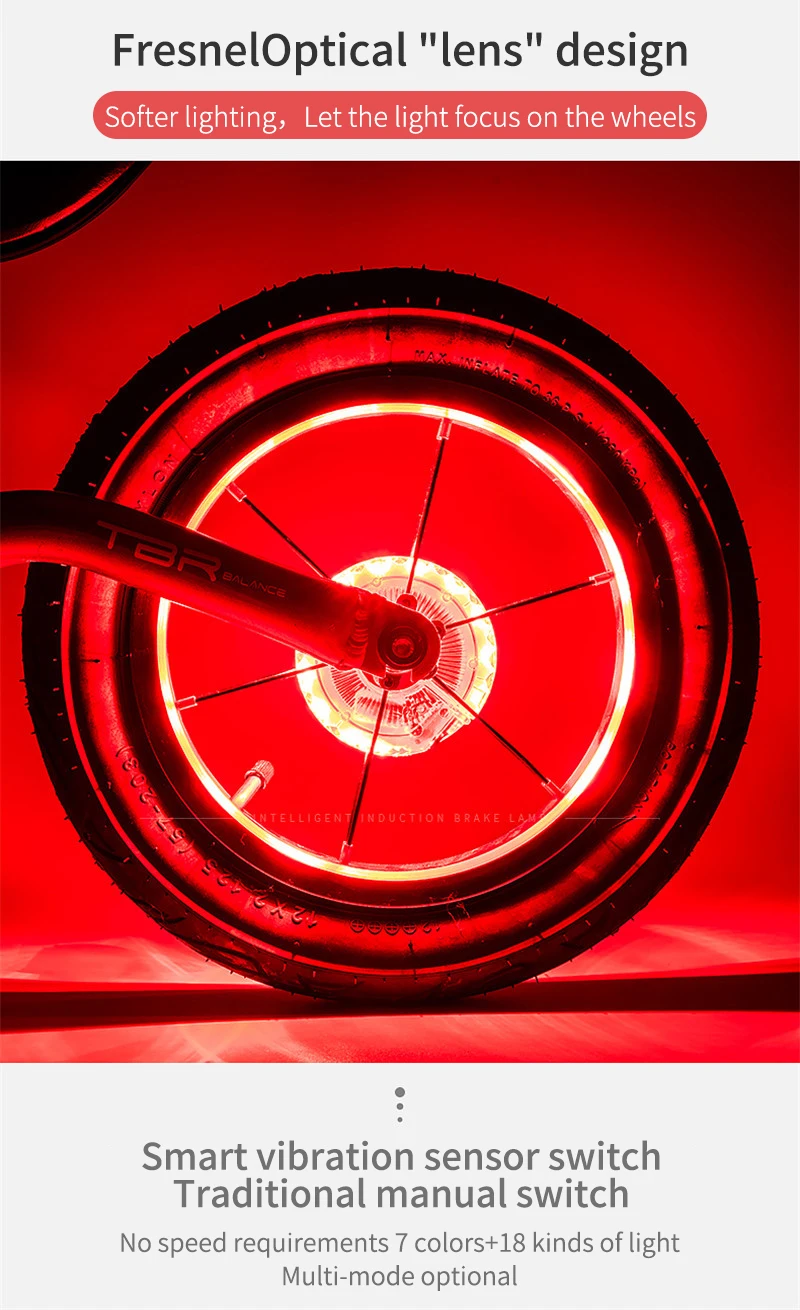 Smart LED Bicycle Wheel Light Bike Front Tail Hub Spoke One Lamp With 7 Color 18 Modes Rechargeable Kids Balance Bike Light