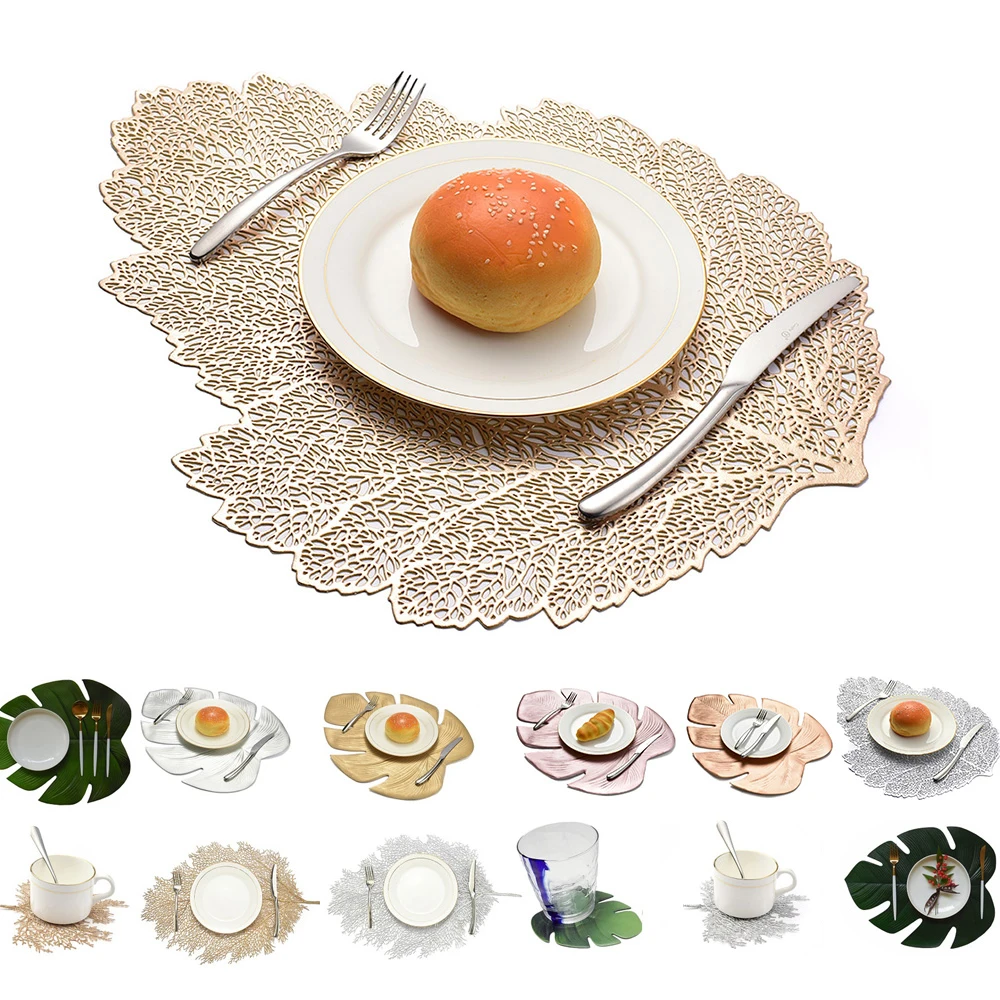 

Placemat for dining table Coasters Lotus Leaf Palm Leaf Simulation Plant PVC Cup Coffee Table Mats Kitchen Christmas Home Decor