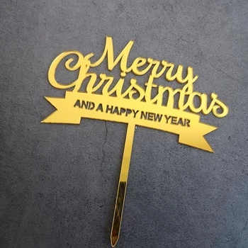 

1PC Creative Merry Christmas Cake Flag Topper Acrylic Cake Card Inserting Party Cake Decoration Christmas Plug-in Party Supplies