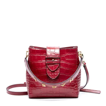 

Leather bag women cowhide crocodile pattern handbag multifunctional shoulder messenger bag fashion bucket bag