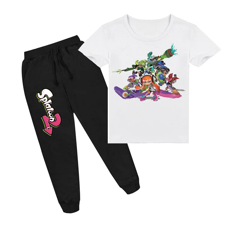 2 16Y New Game Splatoon T Shirt Pants 2pcs Sets Kids Summer Short Sleeved Sportsuit Boys Fashion Tracksuit Toddler Girls Outfits