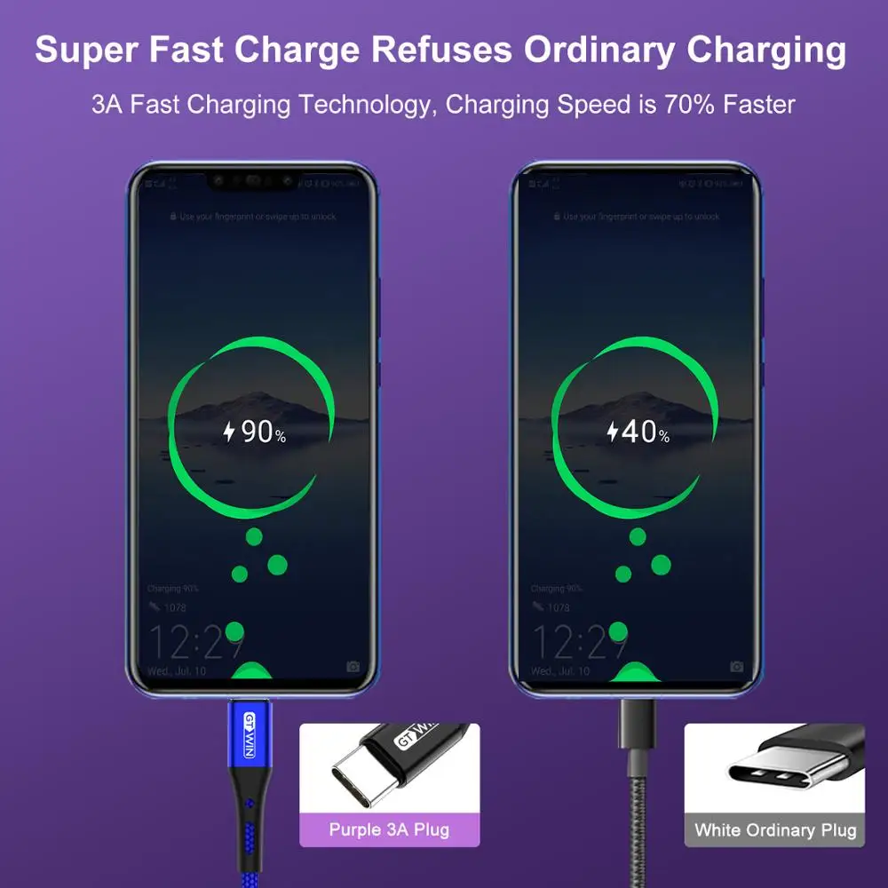 GTWIN USB C к usb type C кабель для Xiaomi Redmi Note 8 Pro Quick Charge 4,0 PD 60 Вт Кабель для быстрой зарядки