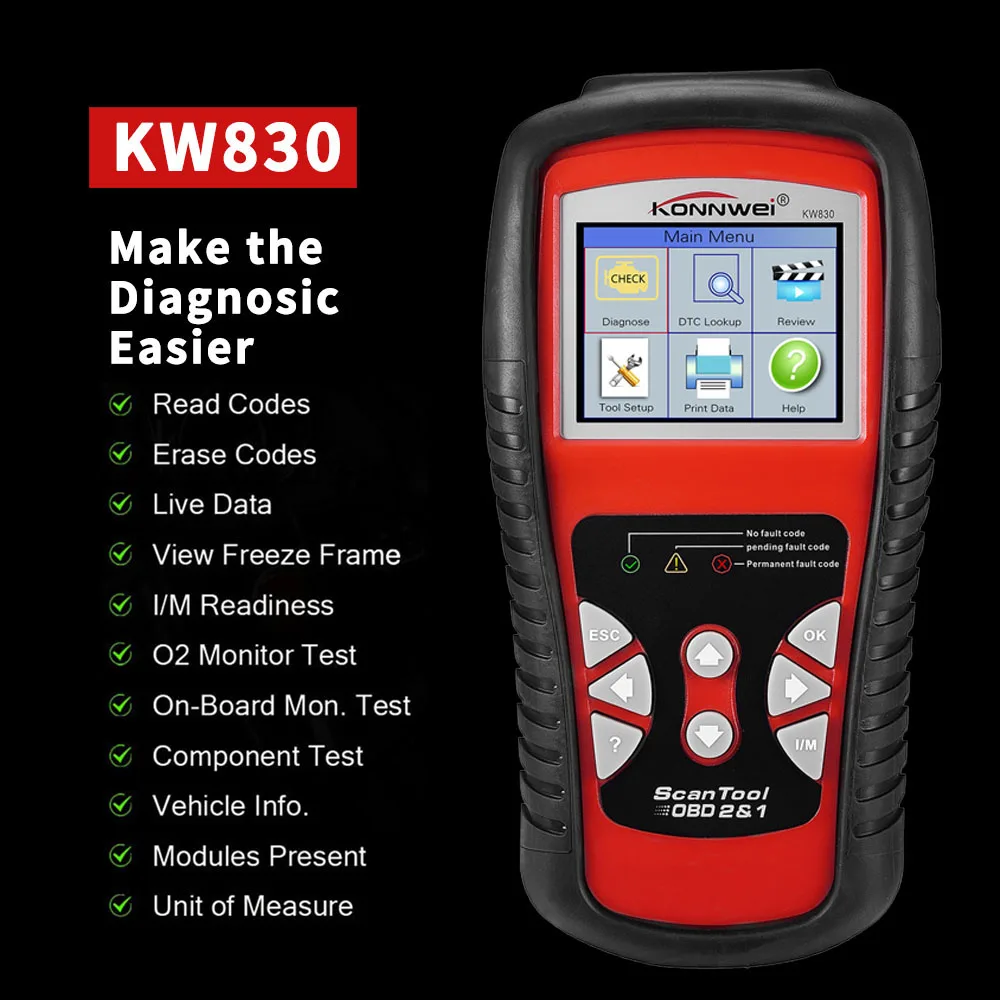 KW830 OBD2 OBDII EOBD CAN Car Fault Code Reader Scanner Diagnostic Scan Tool US