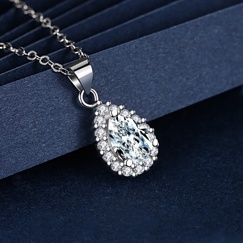 Fashion Women Necklace 925 Silver Jewelry Water Drop Shape Sapphire Zircon Gemstone Pendant Accessories for Wedding Engagement pendant necklace silver necklace silver pendant silver necklace charms