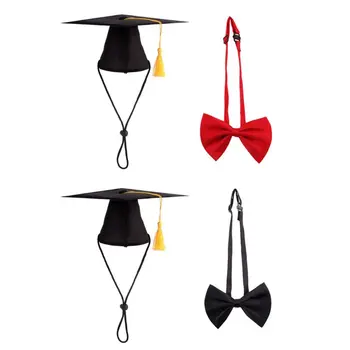 

2 Pcs Set Pet Graduation Cap with Tessel and Bow Tie Dog Decoration Photography