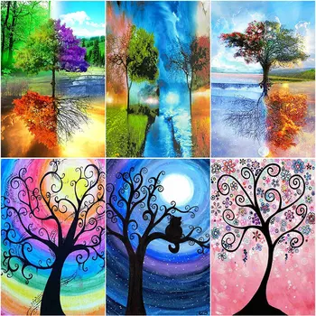 

5 DIY Diamond Painting diamond embroidery Scenery Tree Diamonds Picture Full Square Drill Diamond embroidery by photo Home Decor