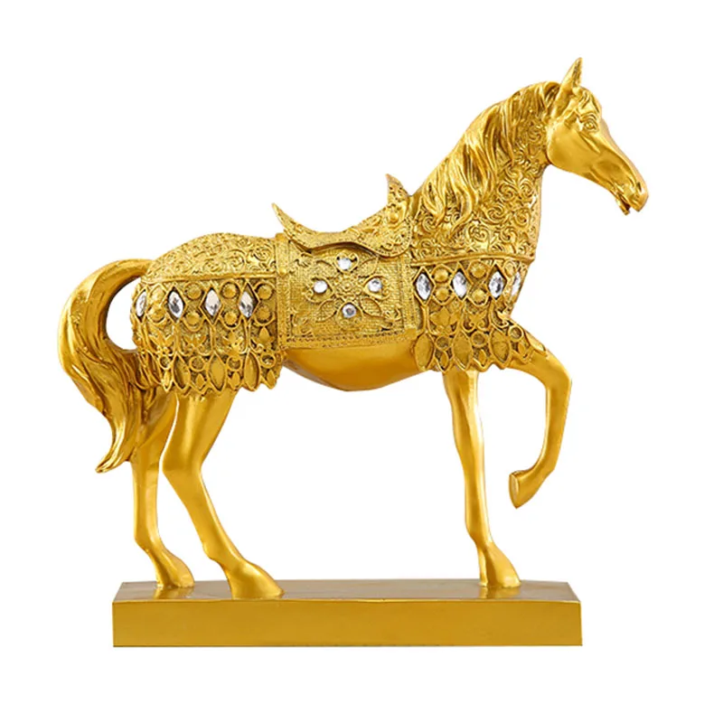 

Home Office Decoration Crafts Figurines Pure Gold Resin Horse Statue Home Decoration Accessories Business Small Ornaments