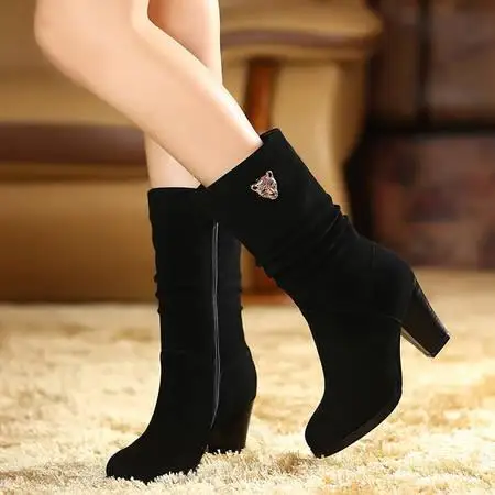 

Fall/winter 2019 leather boots women's boots sanded leather high heel thick heel side zipper martin boots tide cow suede 8cm